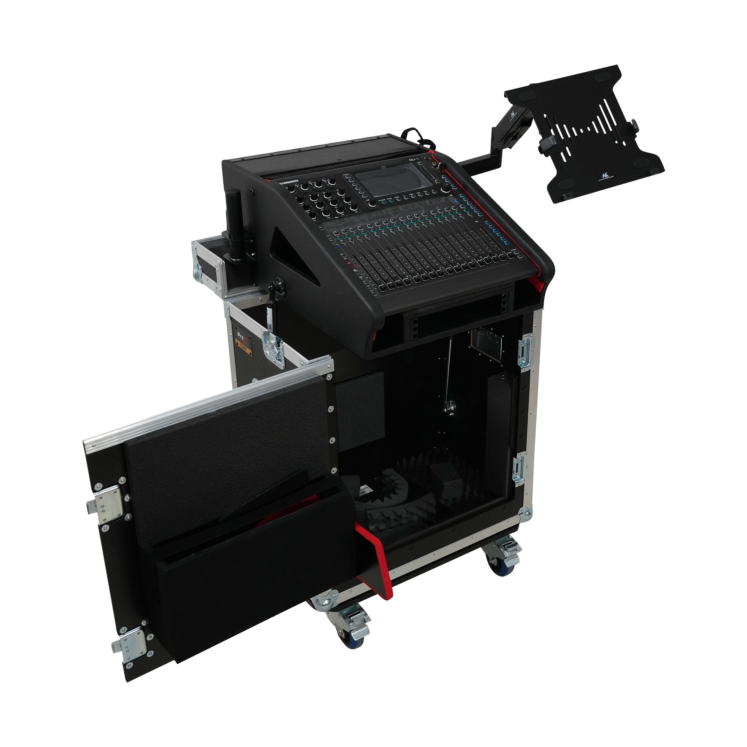 ProX Allen and Heath QU-5 Flip-Ready Hydraulic Console Easy Retracting Lifting Case 1U and Laptop Display Arm by ZCASE
