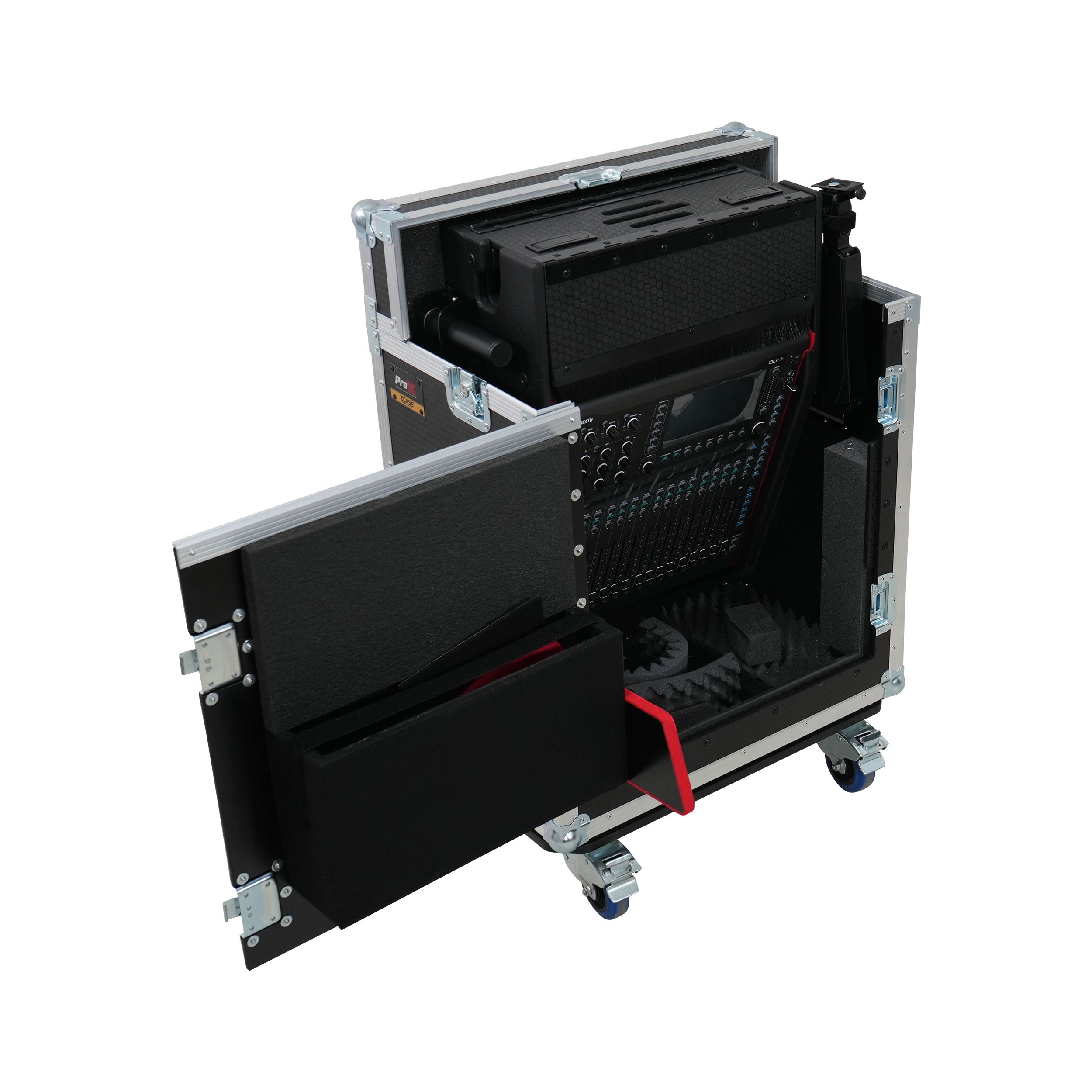 ProX Allen and Heath QU-5 Flip-Ready Hydraulic Console Easy Retracting Lifting Case 1U and Laptop Display Arm by ZCASE