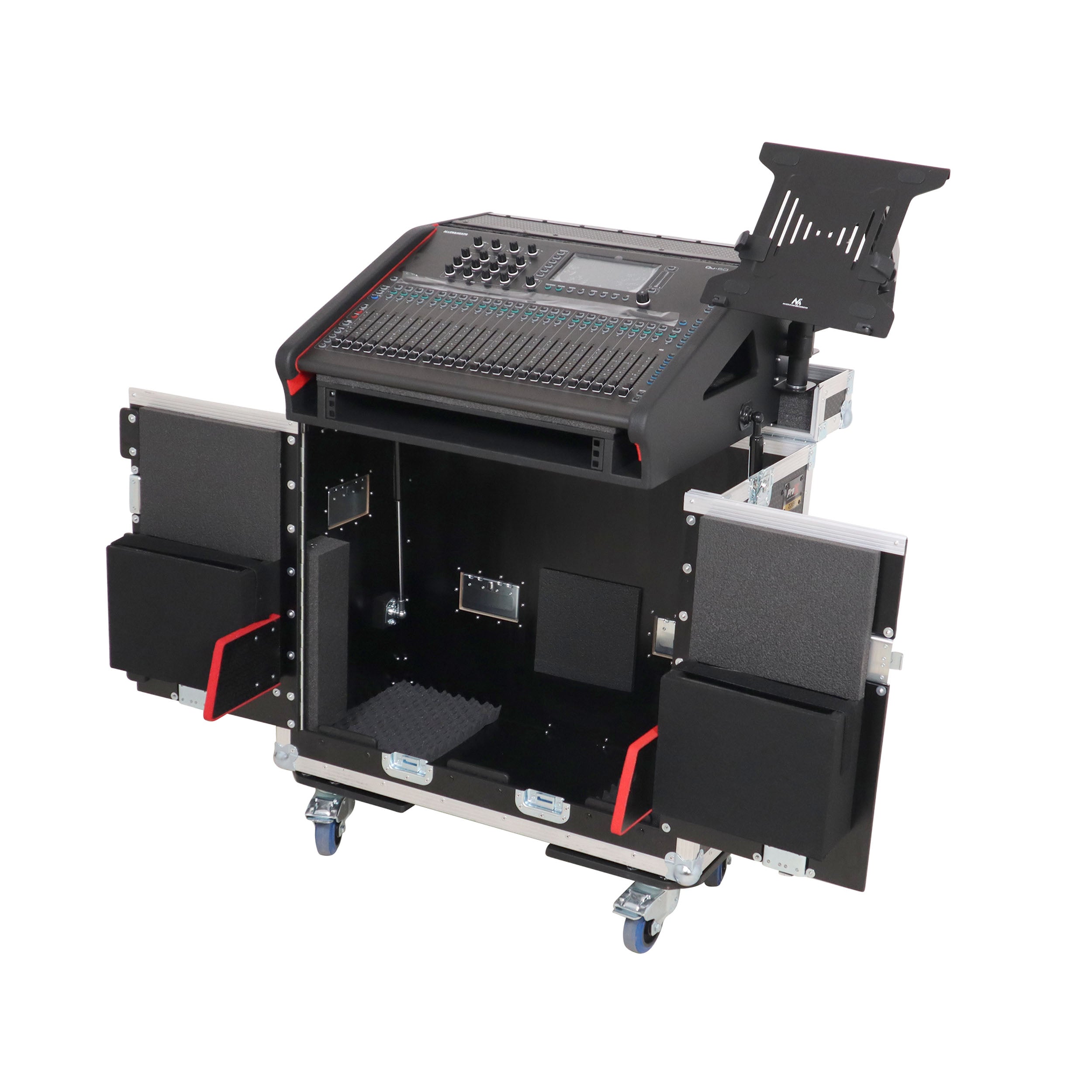ProX Allen and Heath QU-6 Flip-Ready Hydraulic Console Easy Retracting Lifting Case 1U and Laptop Display Arm by ZCASE
