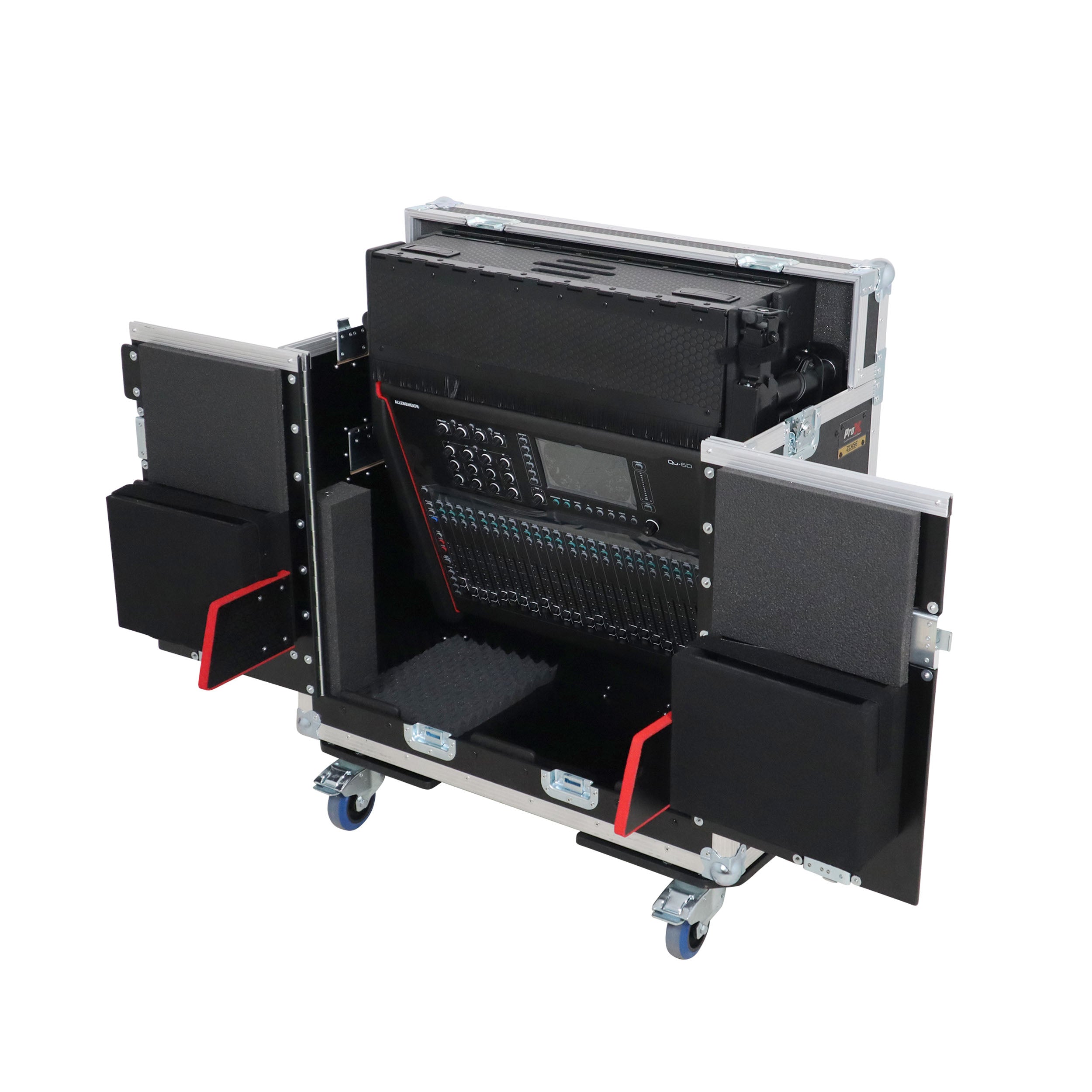 ProX Allen and Heath QU-6 Flip-Ready Hydraulic Console Easy Retracting Lifting Case 1U and Laptop Display Arm by ZCASE