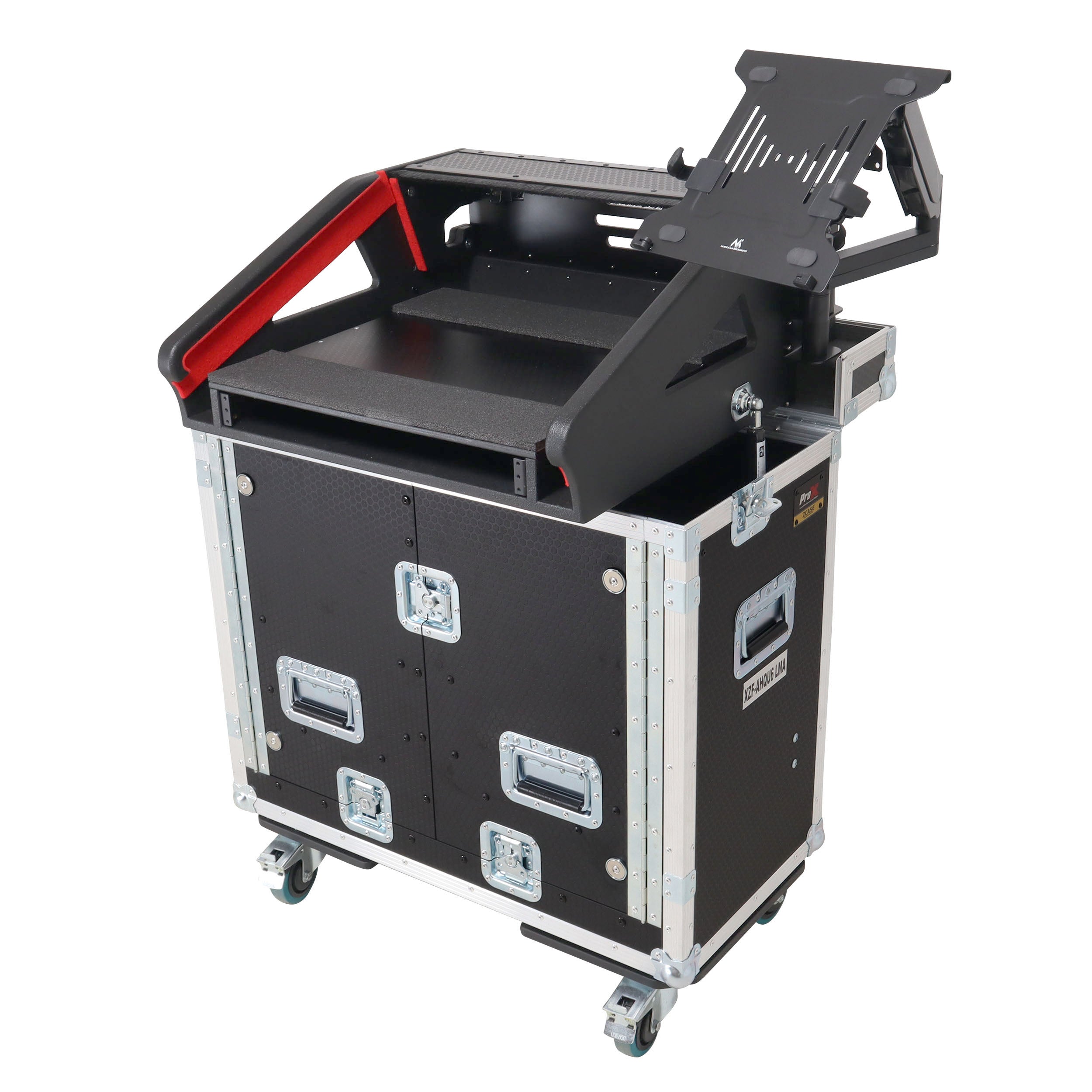 ProX Allen and Heath QU-6 Flip-Ready Hydraulic Console Easy Retracting Lifting Case 1U and Laptop Display Arm by ZCASE