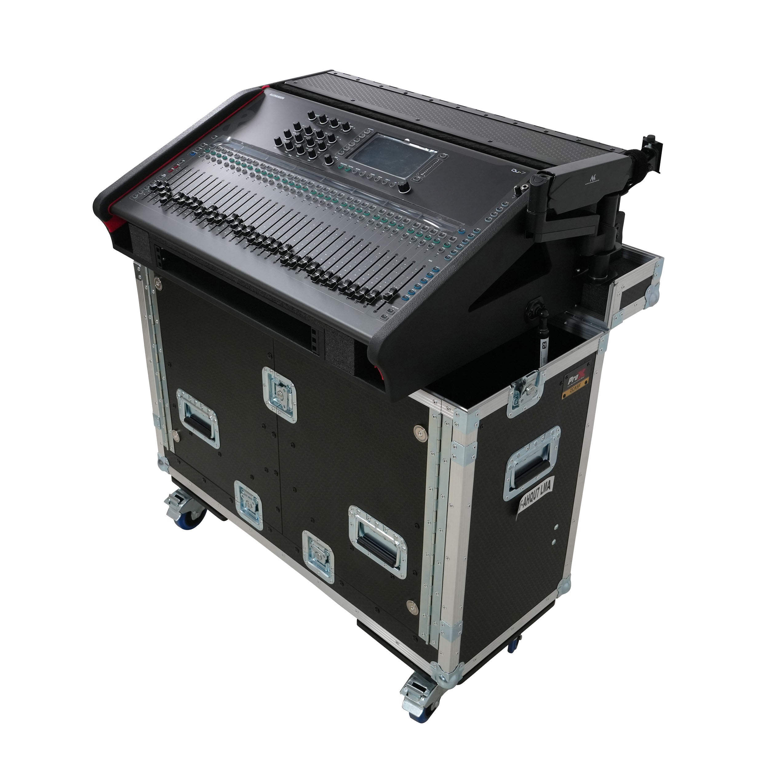 ProX Allen and Heath QU-7 Flip-Ready Hydraulic Console Easy Retracting Lifting Case 1U and Laptop Display Arm by ZCASE