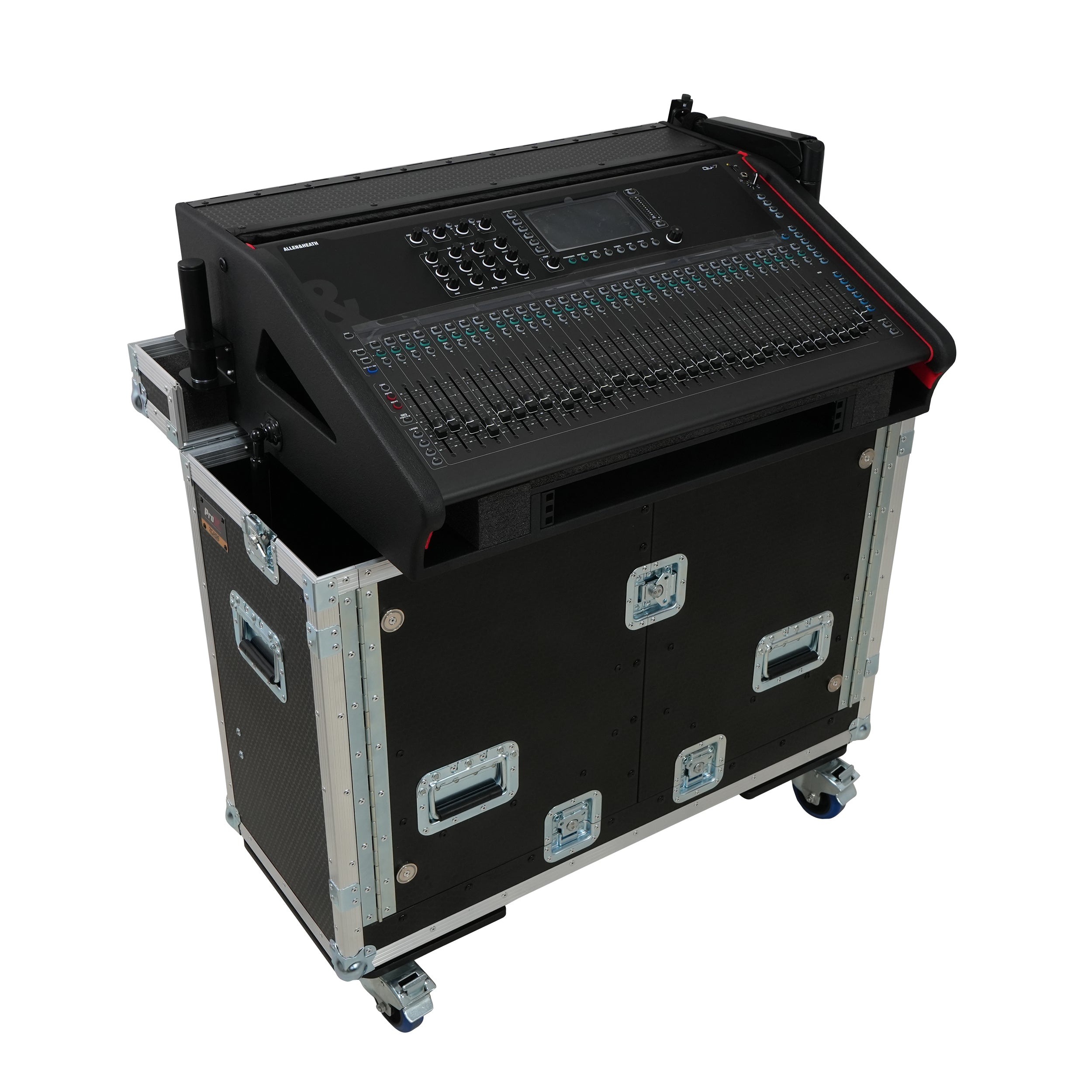 ProX Allen and Heath QU-7 Flip-Ready Hydraulic Console Easy Retracting Lifting Case 1U and Laptop Display Arm by ZCASE