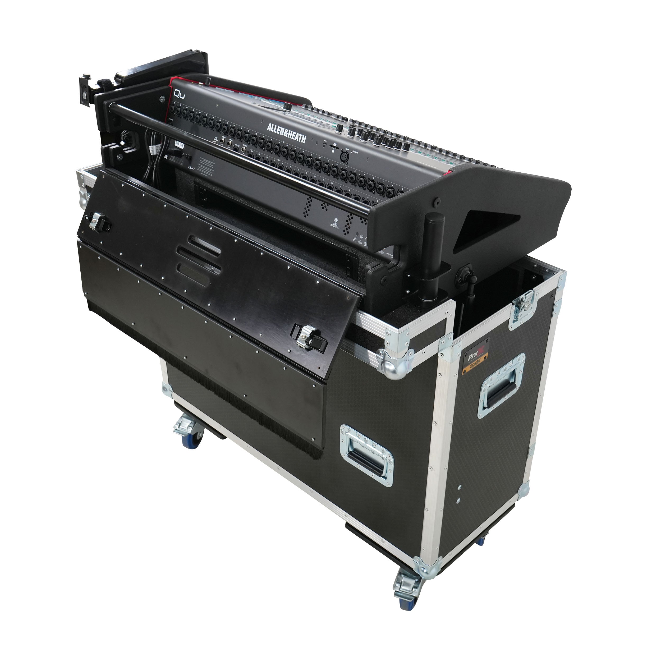 ProX Allen and Heath QU-7 Flip-Ready Hydraulic Console Easy Retracting Lifting Case 1U and Laptop Display Arm by ZCASE