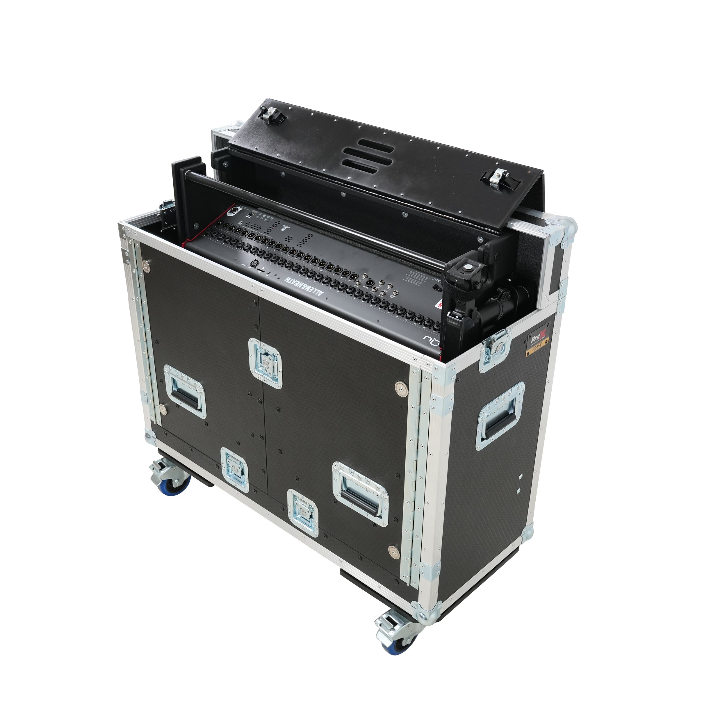 ProX Allen and Heath QU-7 Flip-Ready Hydraulic Console Easy Retracting Lifting Case 1U and Laptop Display Arm by ZCASE