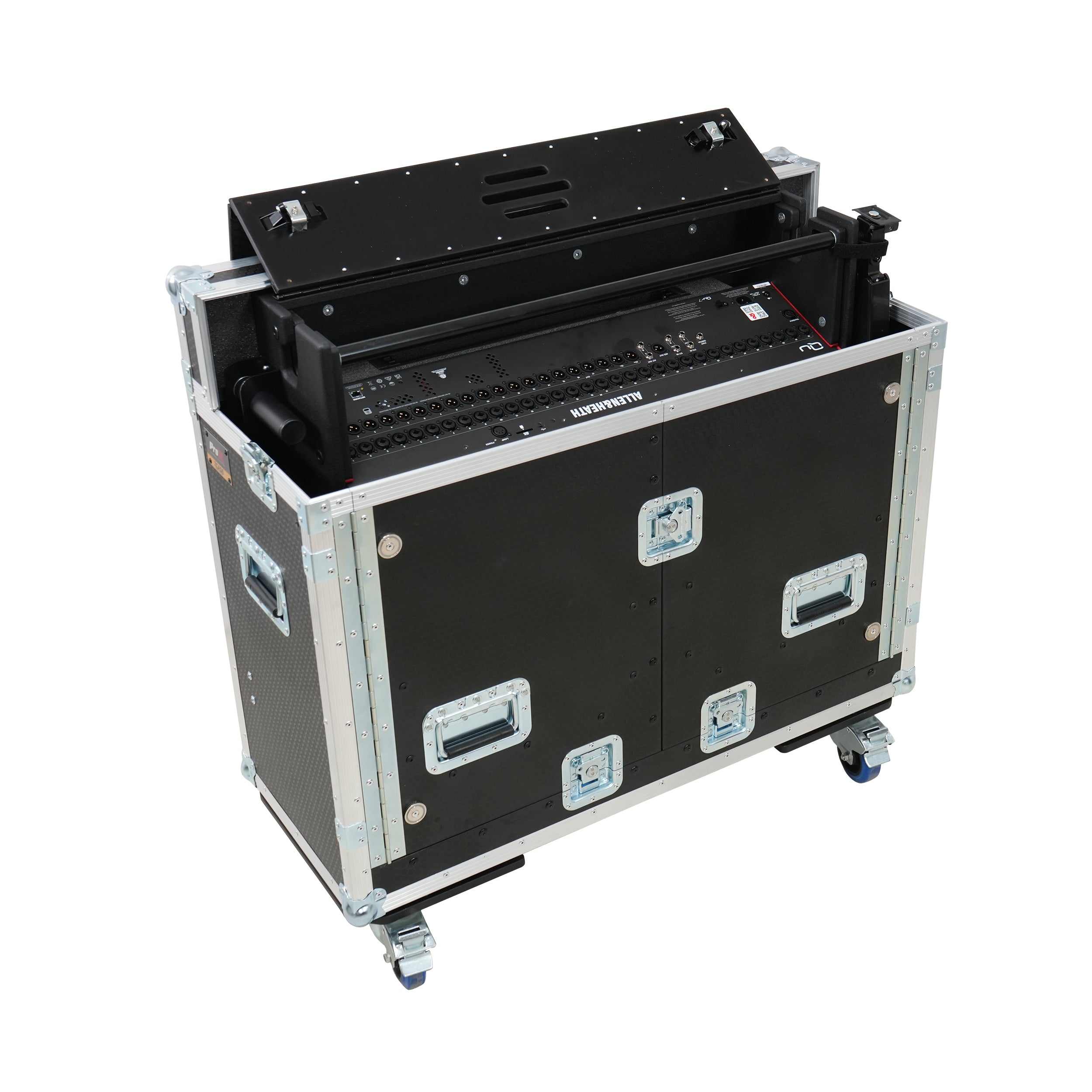 ProX Allen and Heath QU-7 Flip-Ready Hydraulic Console Easy Retracting Lifting Case 1U and Laptop Display Arm by ZCASE
