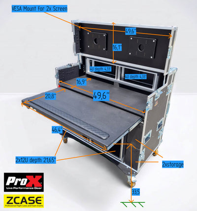ProX Mobile AV Broadcasting Streaming Recording Studio Workstation Case with 2x 4U Top 2x 12U Bottom