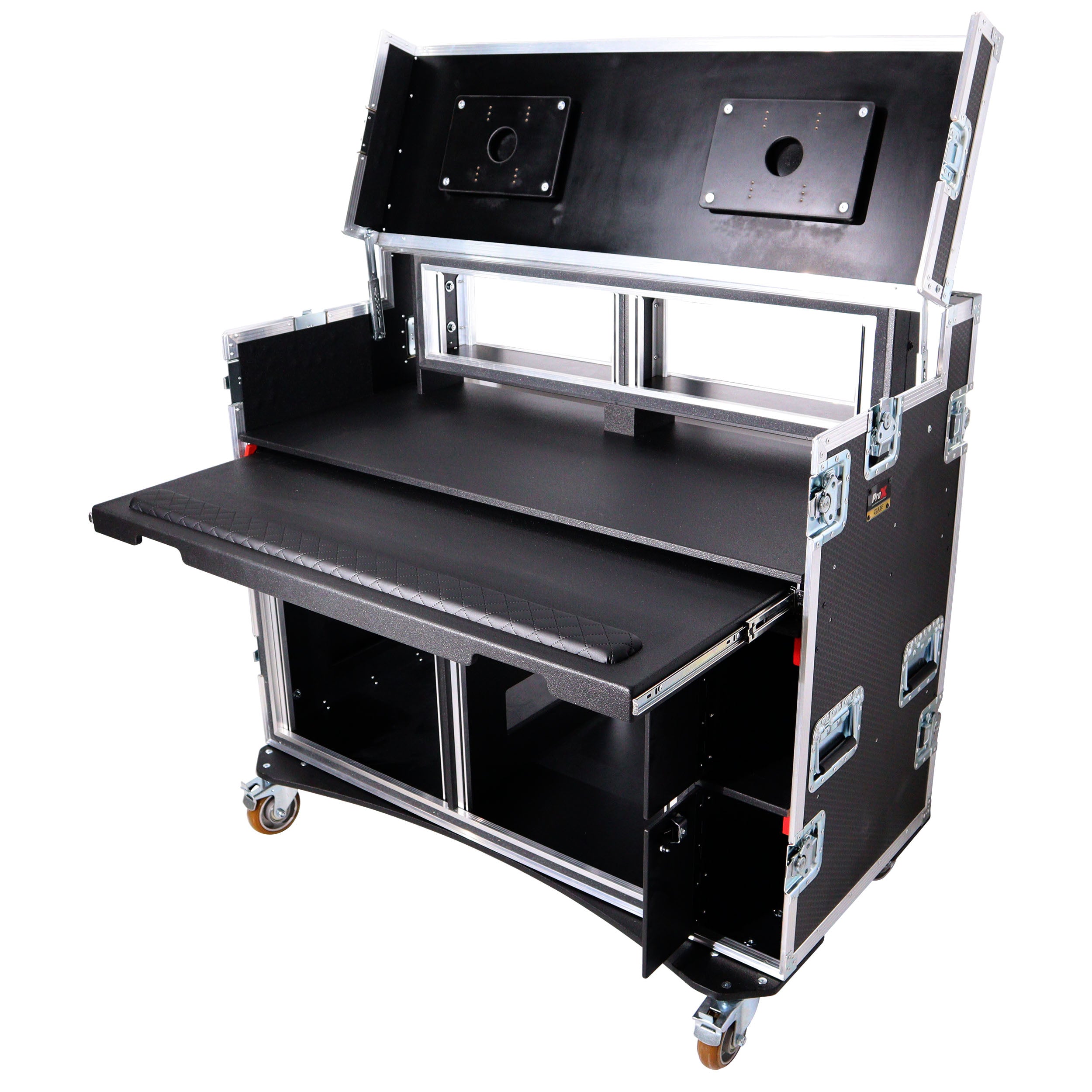 ProX Mobile AV Broadcasting Streaming Recording Studio Workstation Case with 2x 4U Top 2x 12U Bottom