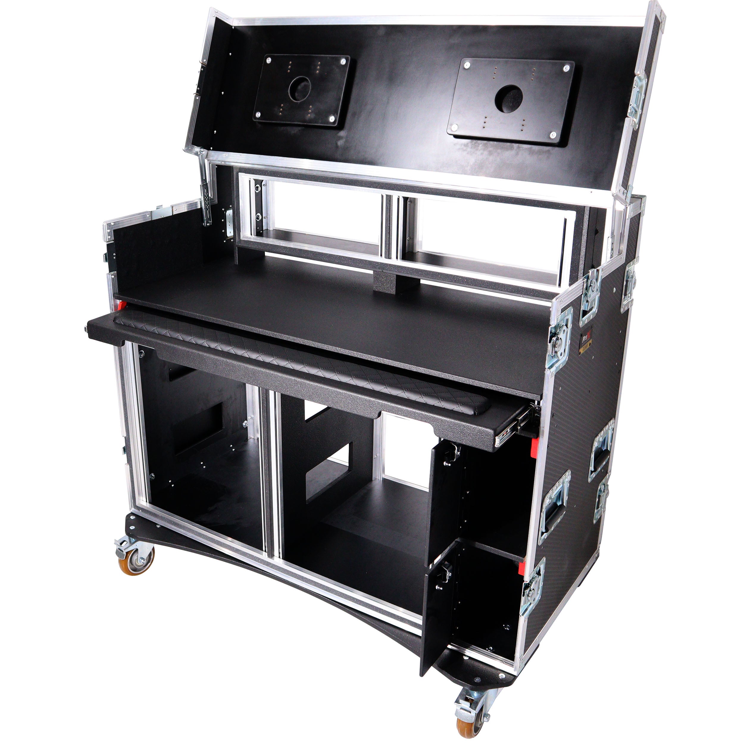 ProX Mobile AV Broadcasting Streaming Recording Studio Workstation Case with 2x 4U Top 2x 12U Bottom