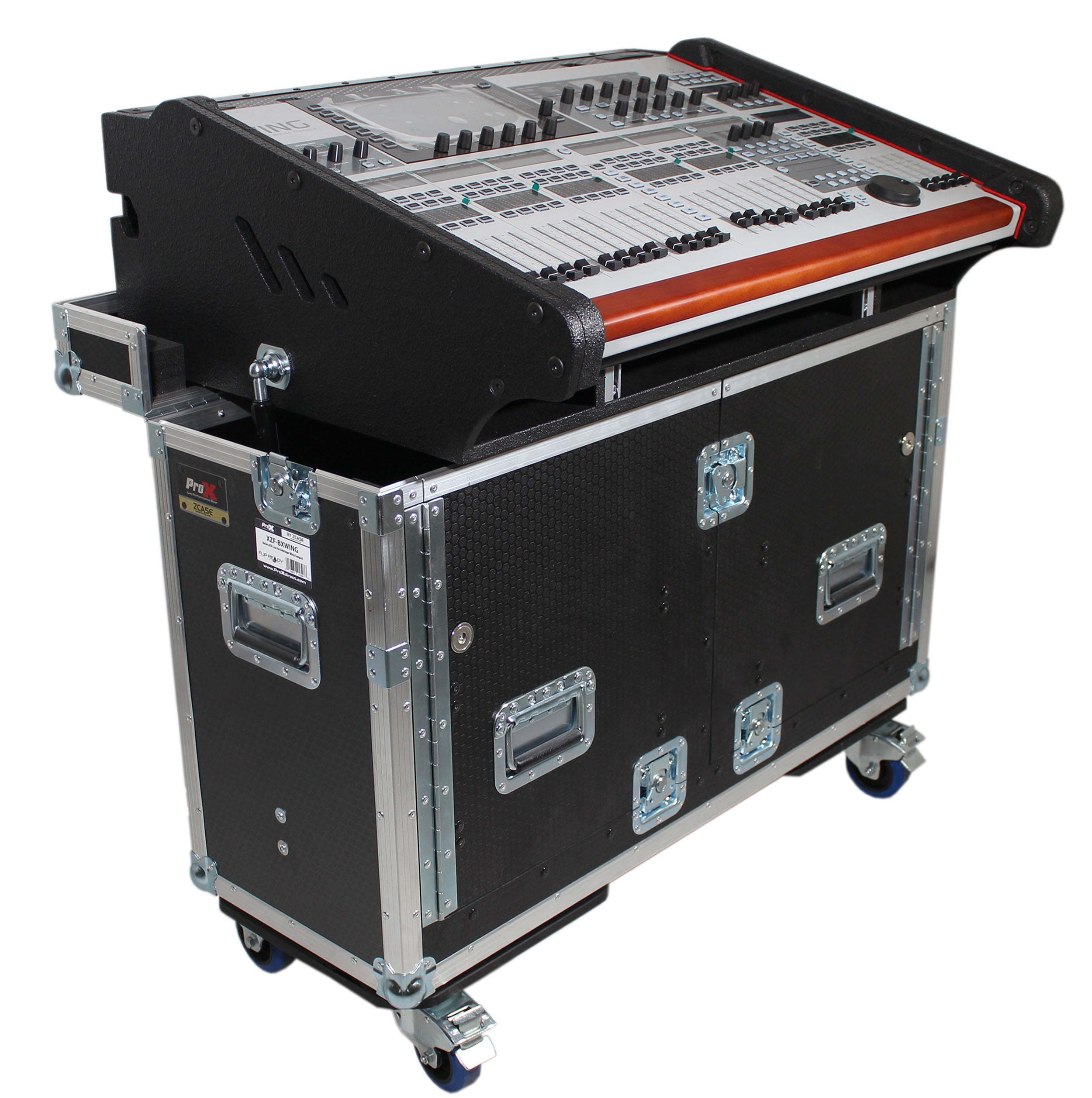 ProX Behringer Wing Flip-Ready Hydraulic Console Easy Retracting Lifting Flight Case and wheels