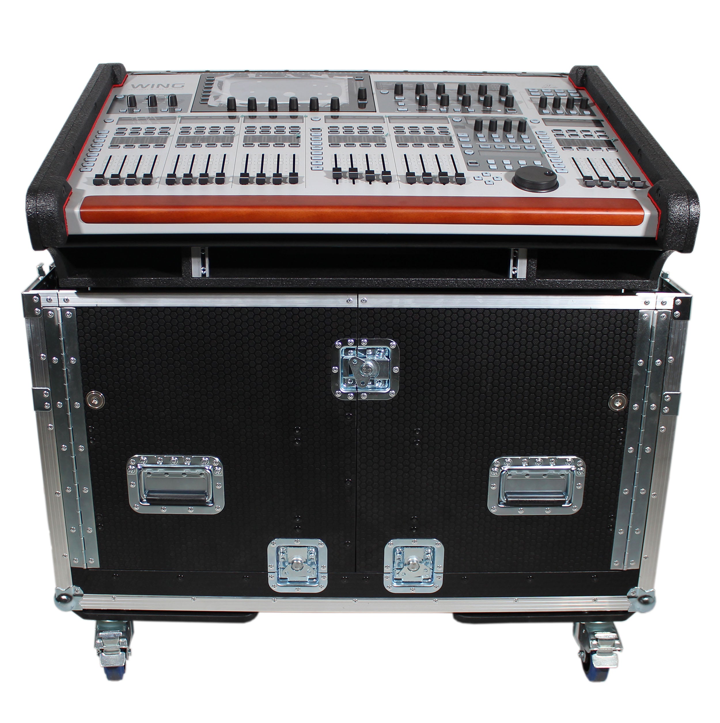 ProX Behringer Wing Flip-Ready Hydraulic Console Easy Retracting Lifting Flight Case and wheels
