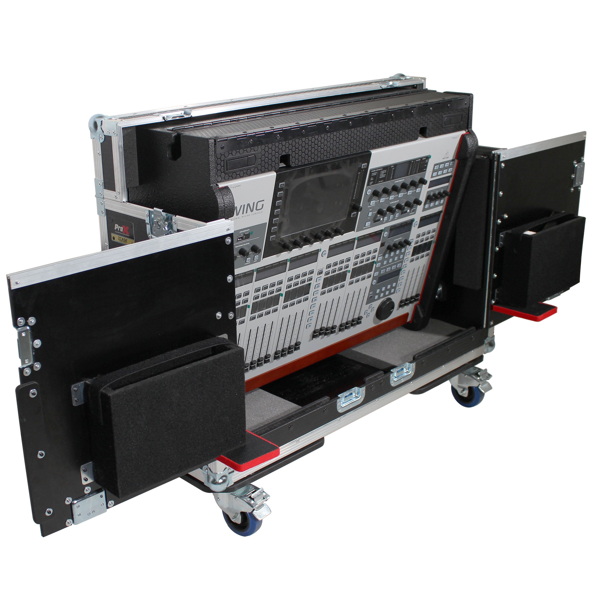 ProX Behringer Wing Flip-Ready Hydraulic Console Easy Retracting Lifting Flight Case and wheels