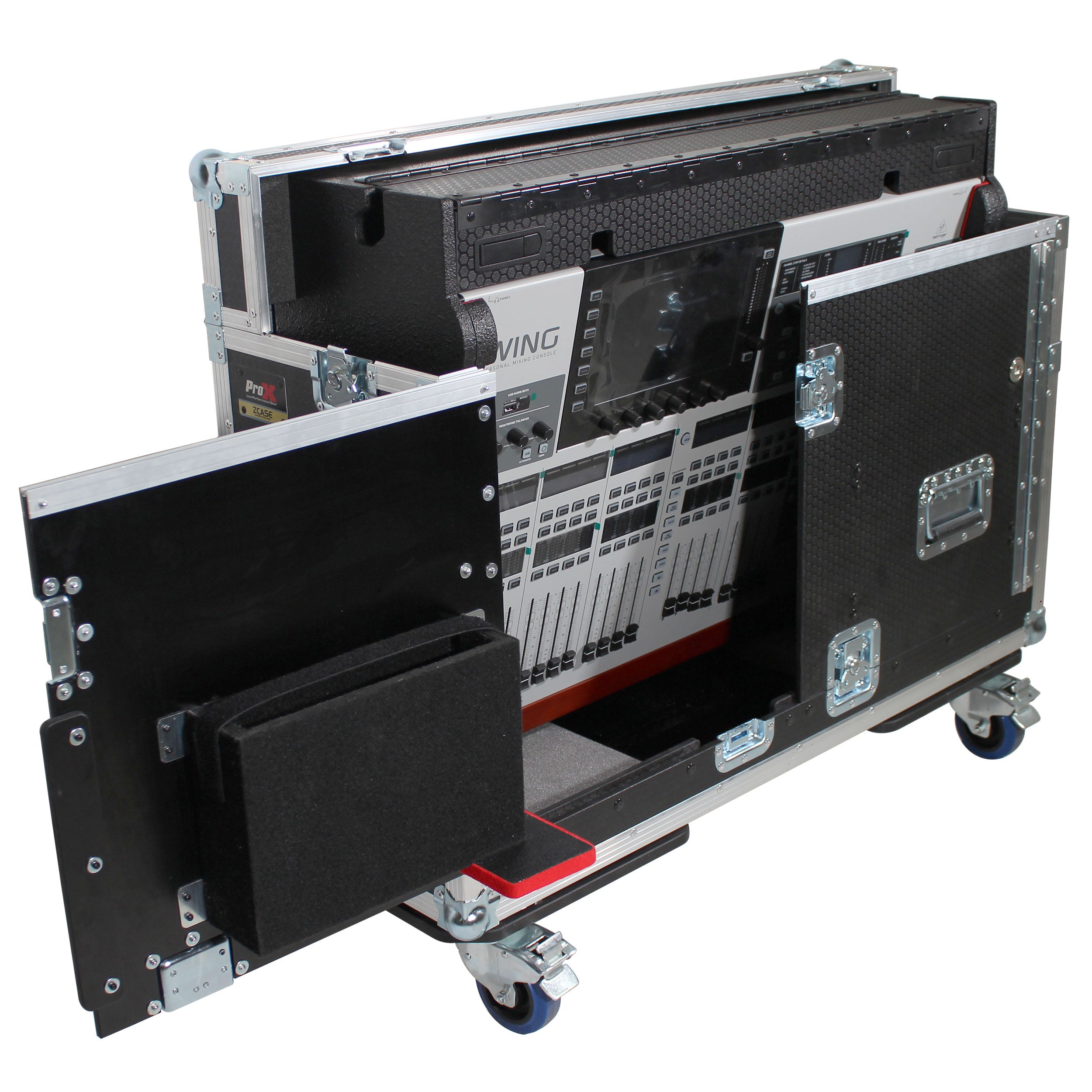 ProX Behringer Wing Flip-Ready Hydraulic Console Easy Retracting Lifting Flight Case and wheels