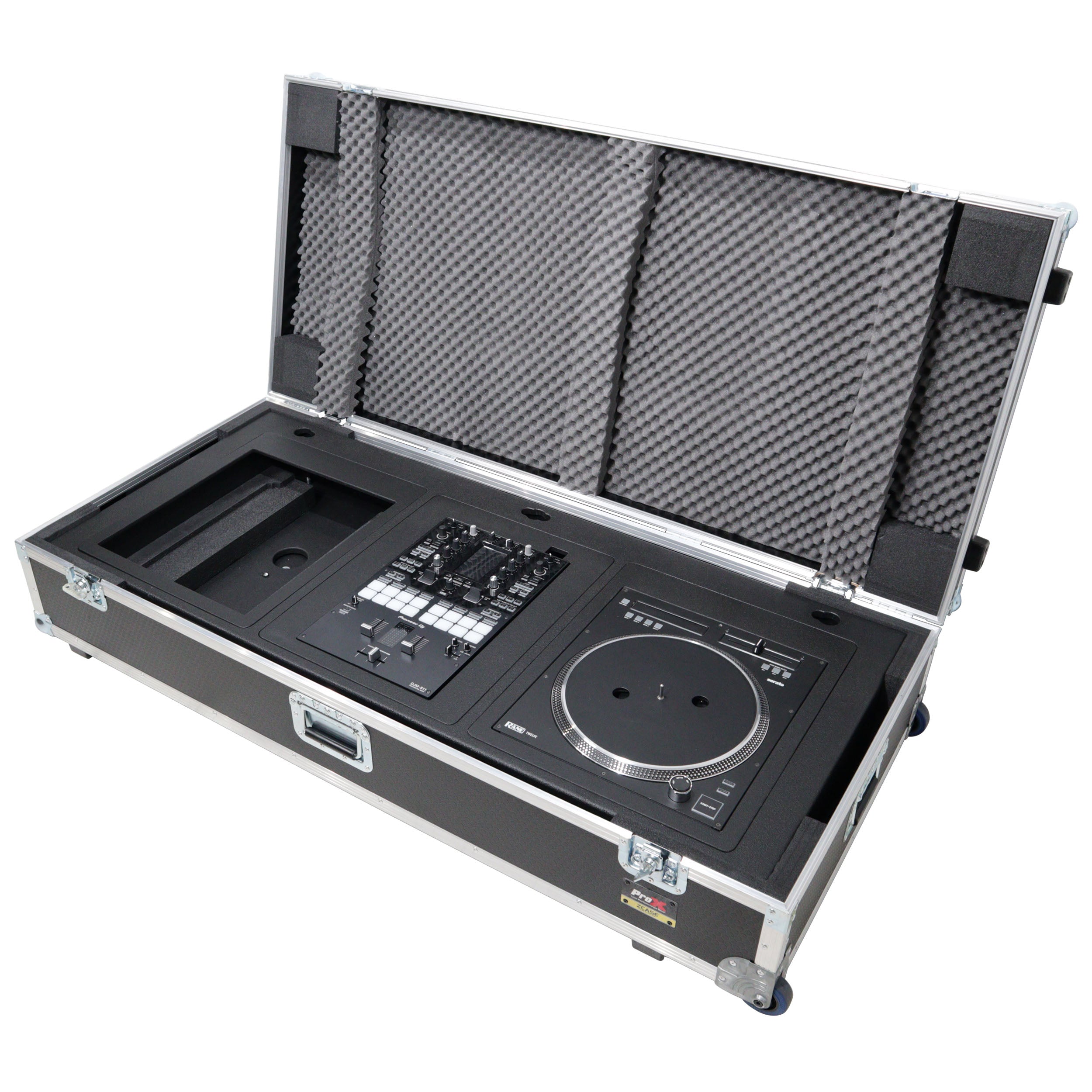 ProX Control Tower DJ Podium with Road Cases for Pioneer CDJ-3000 Denon SC6000 CD Players RANE Twelve Turntable