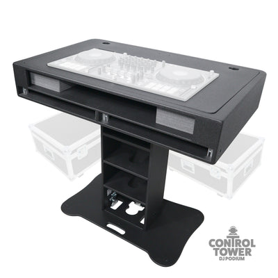 ProX Control Tower DJ Podium with Road Cases for Pioneer DDJ-REV7 XDJ-XZ FLX10 RANE Four - Black Finish