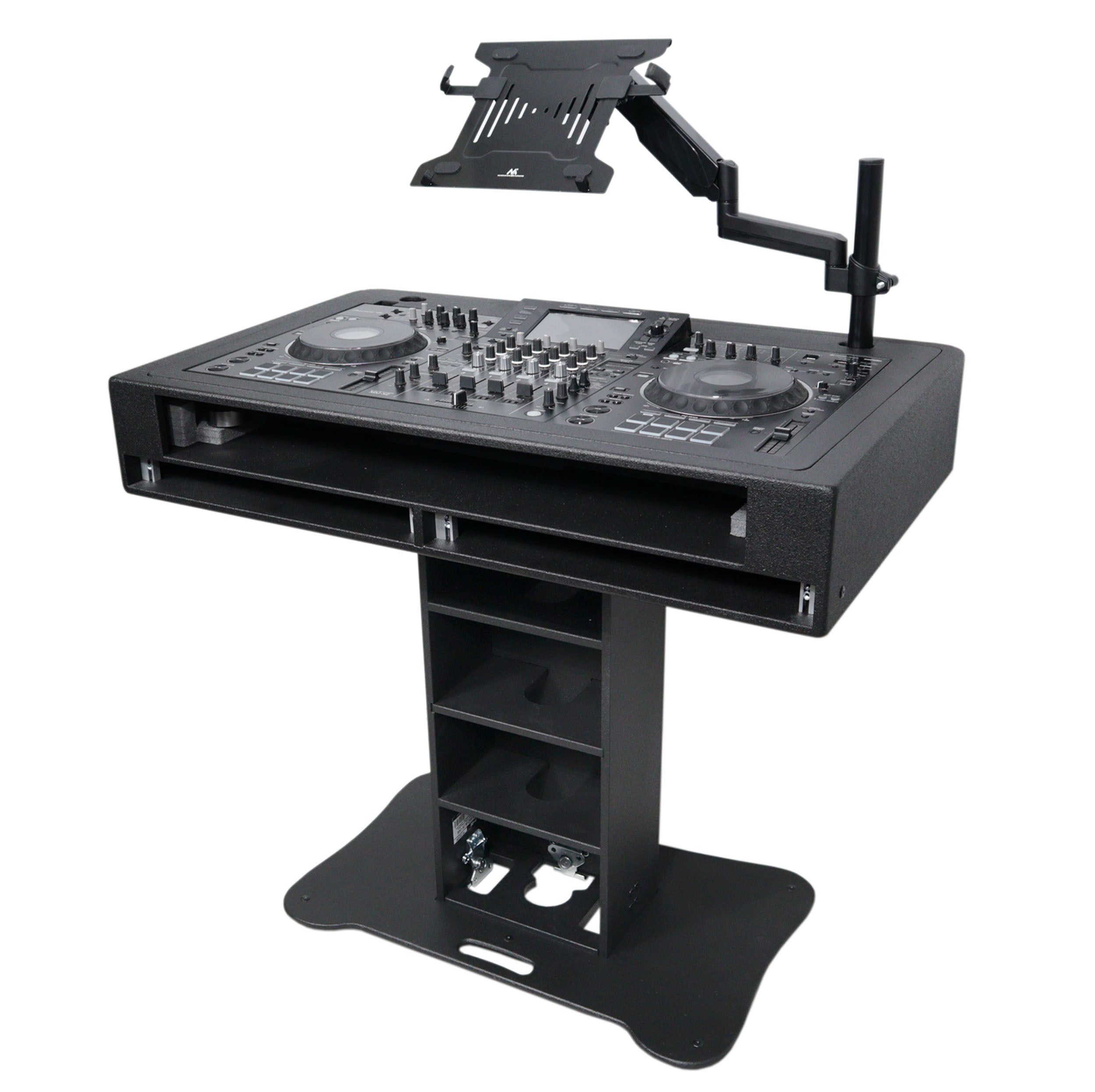 ProX Control Tower DJ Podium with Road Cases for Pioneer DDJ-REV7 XDJ-XZ FLX10 RANE Four - Black Finish