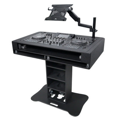 ProX Control Tower DJ Podium with Road Cases for Pioneer DDJ-REV7 XDJ-XZ FLX10 RANE Four - Black Finish