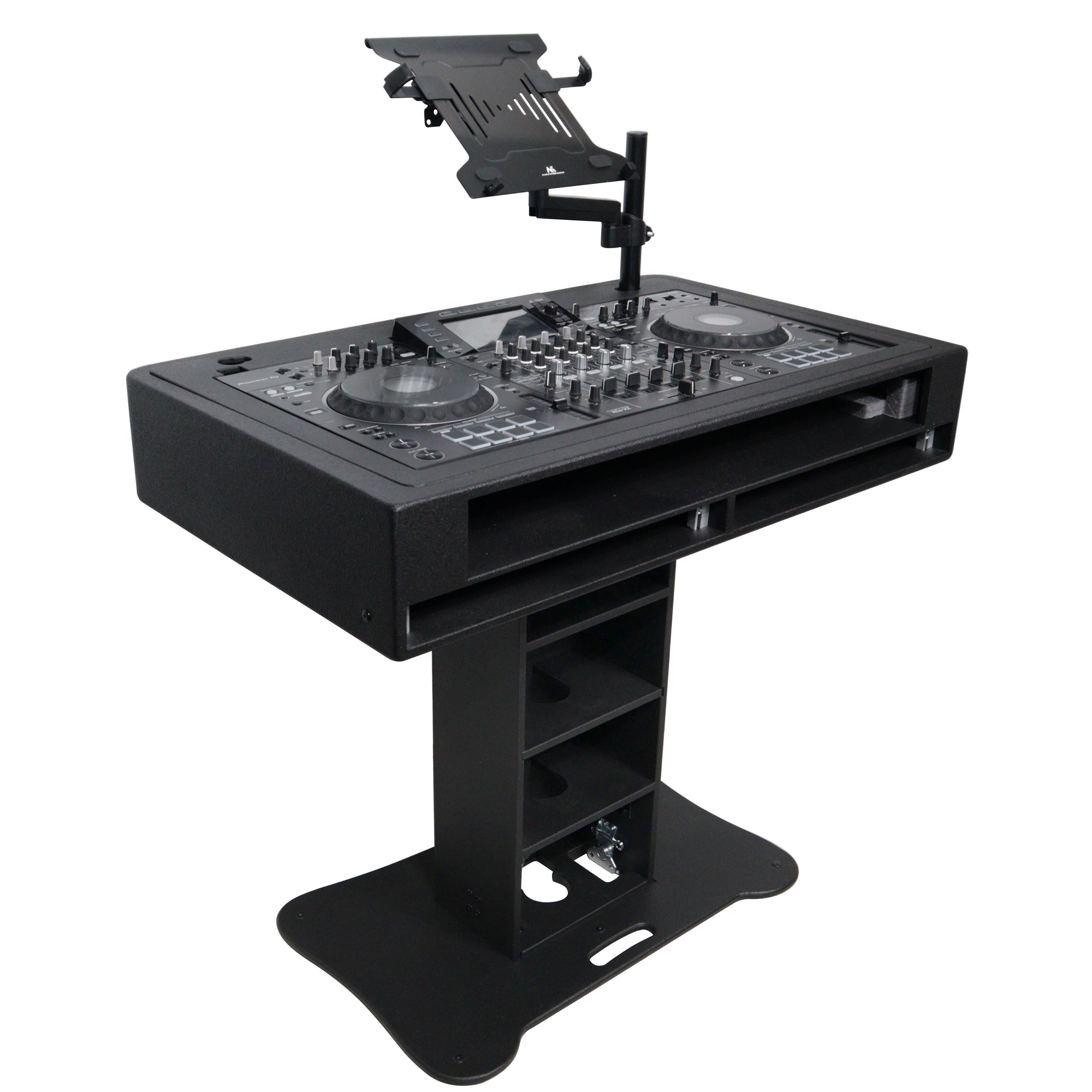 ProX Control Tower DJ Podium with Road Cases for Pioneer DDJ-REV7 XDJ-XZ FLX10 RANE Four - Black Finish