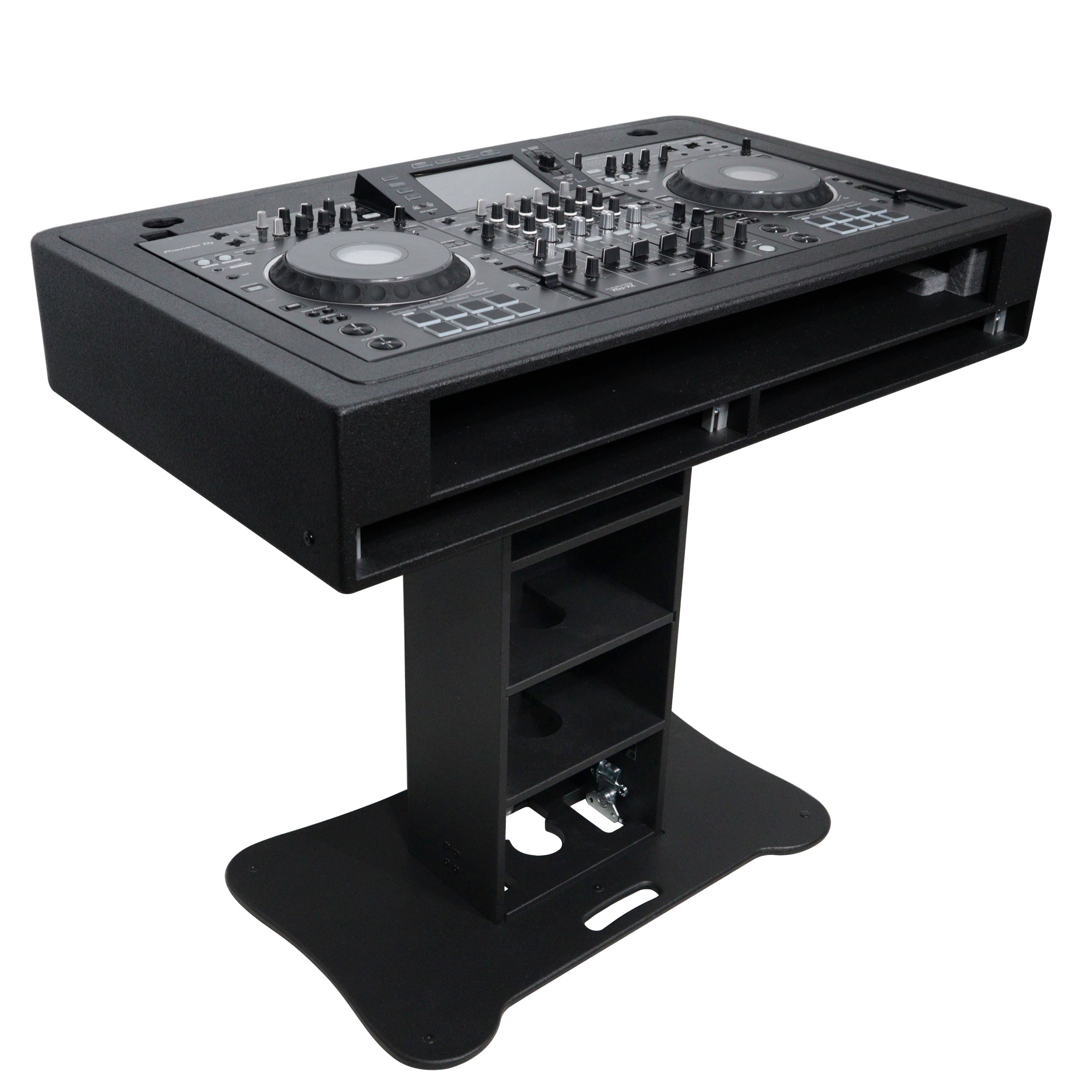 ProX Control Tower DJ Podium with Road Cases for Pioneer DDJ-REV7 XDJ-XZ FLX10 RANE Four - Black Finish