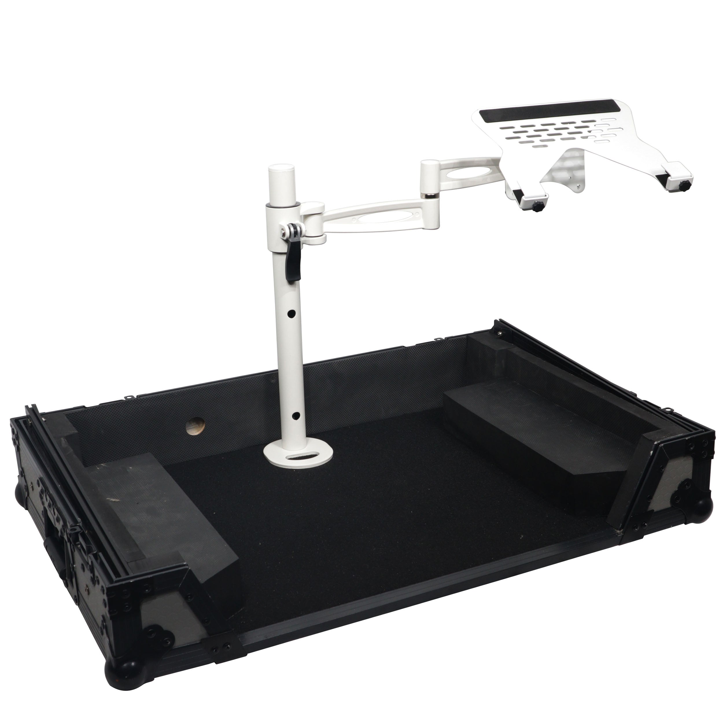 ProX Articulating Laptop Tray Arm Pole for Control Tower DJ Podium Flip Ready DJ Cases White Finish