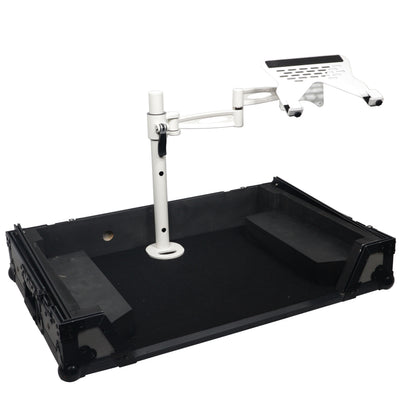 ProX Articulating Laptop Tray Arm Pole for Control Tower DJ Podium Flip Ready DJ Cases White Finish