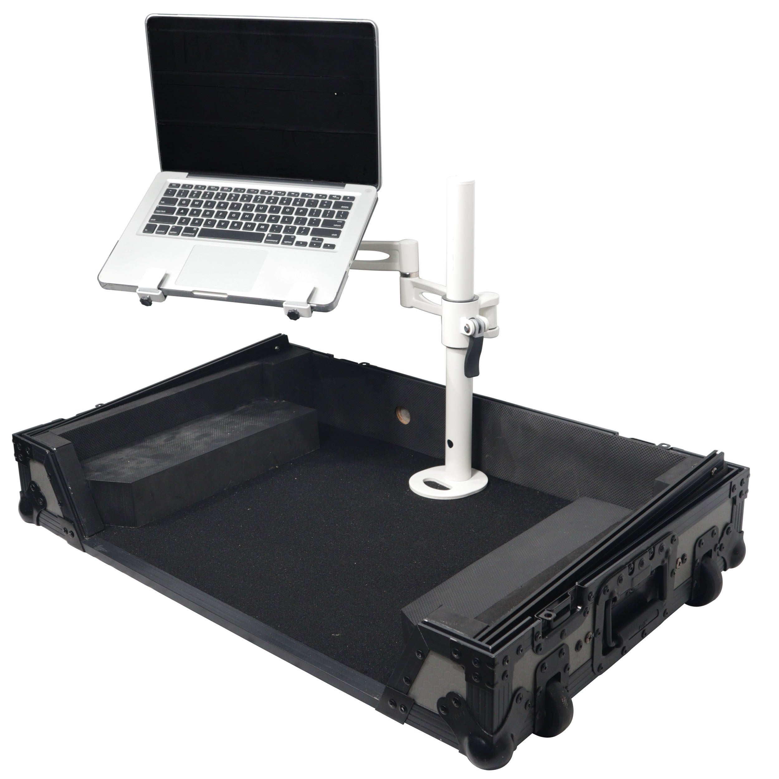 ProX Articulating Laptop Tray Arm Pole for Control Tower DJ Podium Flip Ready DJ Cases White Finish