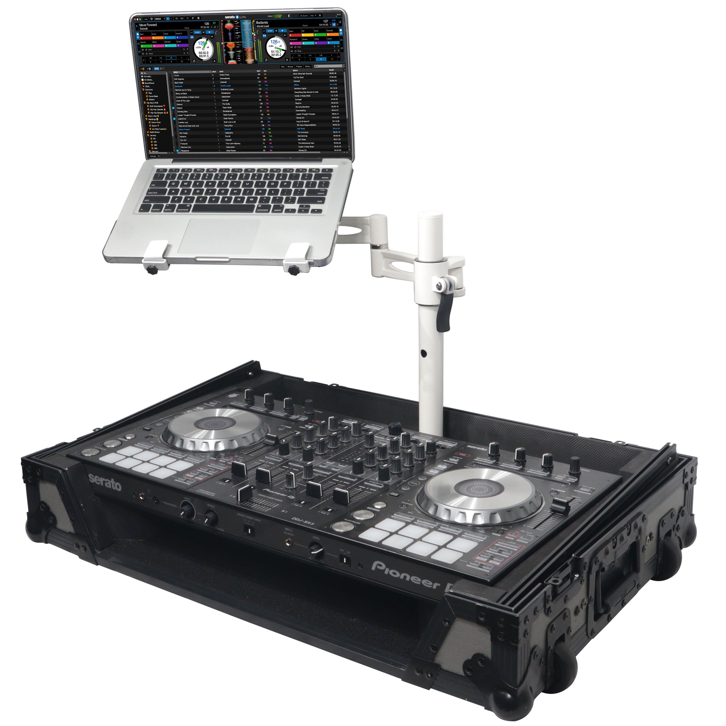 ProX Articulating Laptop Tray Arm Pole for Control Tower DJ Podium Flip Ready DJ Cases White Finish