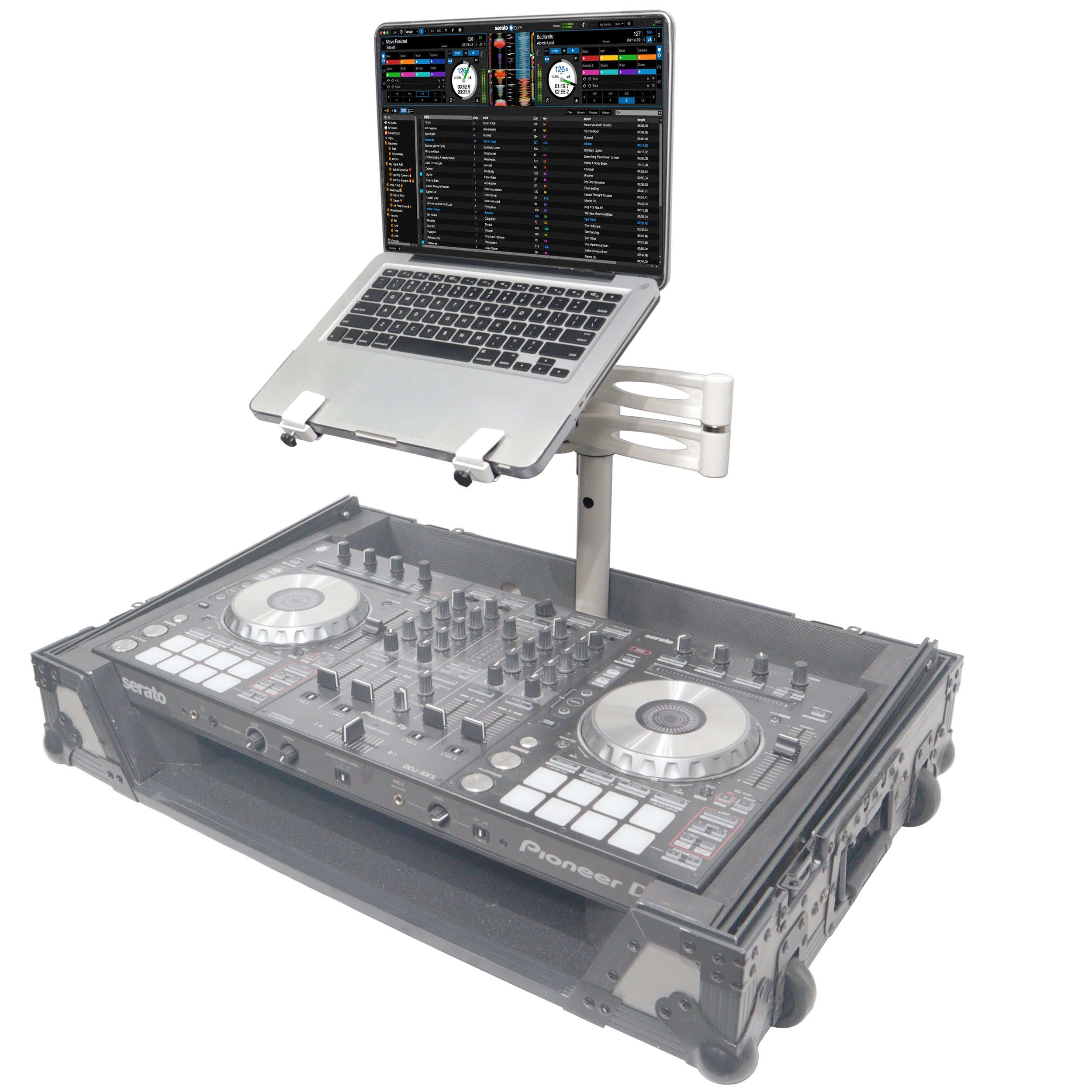 ProX Articulating Laptop Tray Arm Pole for Control Tower DJ Podium Flip Ready DJ Cases White Finish