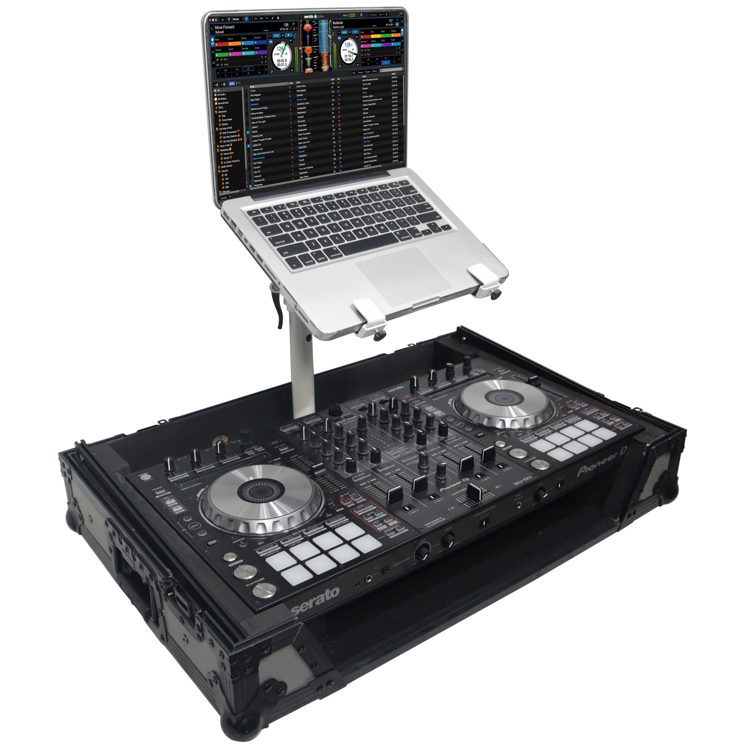 ProX Articulating Laptop Tray Arm Pole for Control Tower DJ Podium Flip Ready DJ Cases White Finish