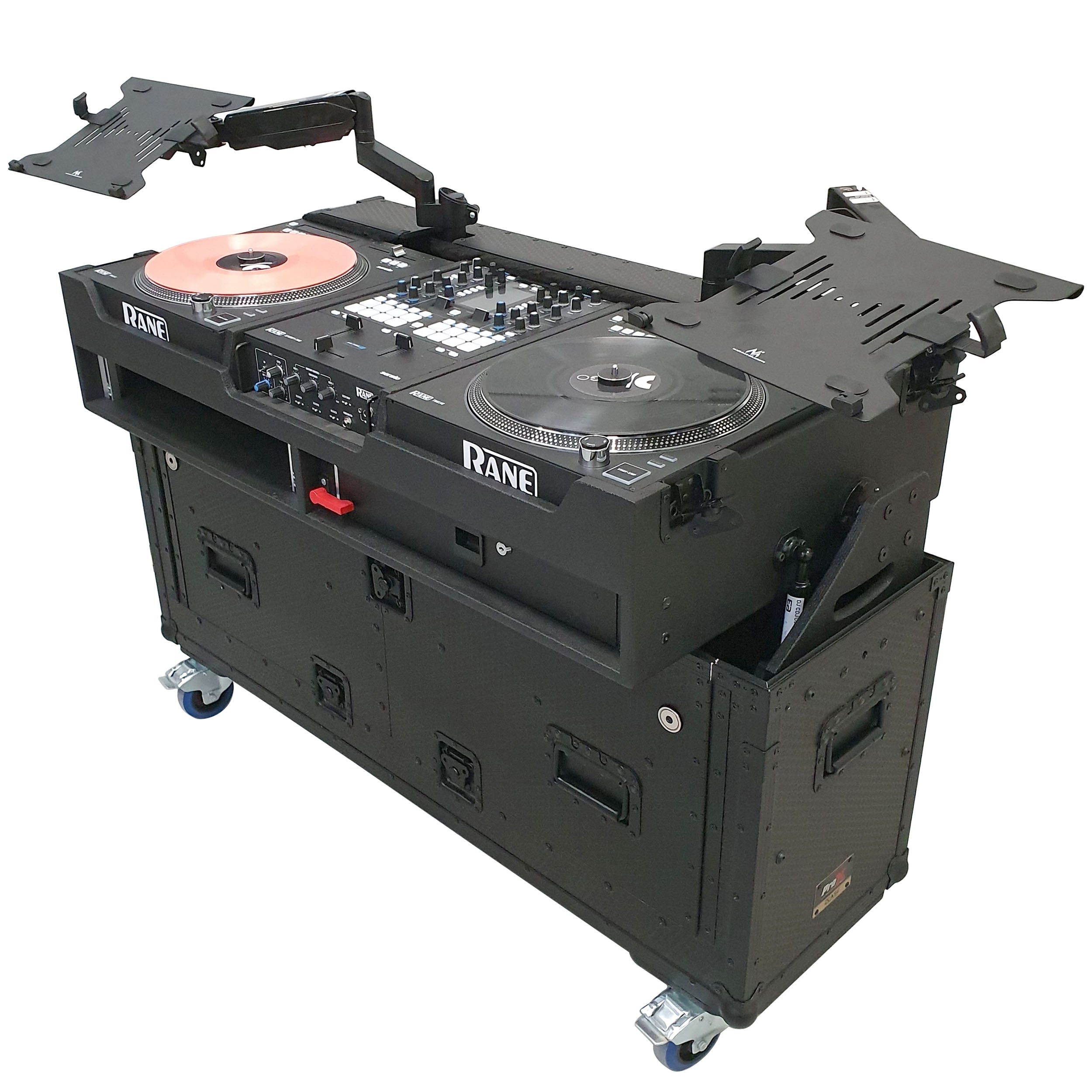 ProX Flip-Ready Easy Retracting Hydraulic Lift Case for RANE Twelve Seventy and Seventy Two MKII Series , with Two Laptop Arms