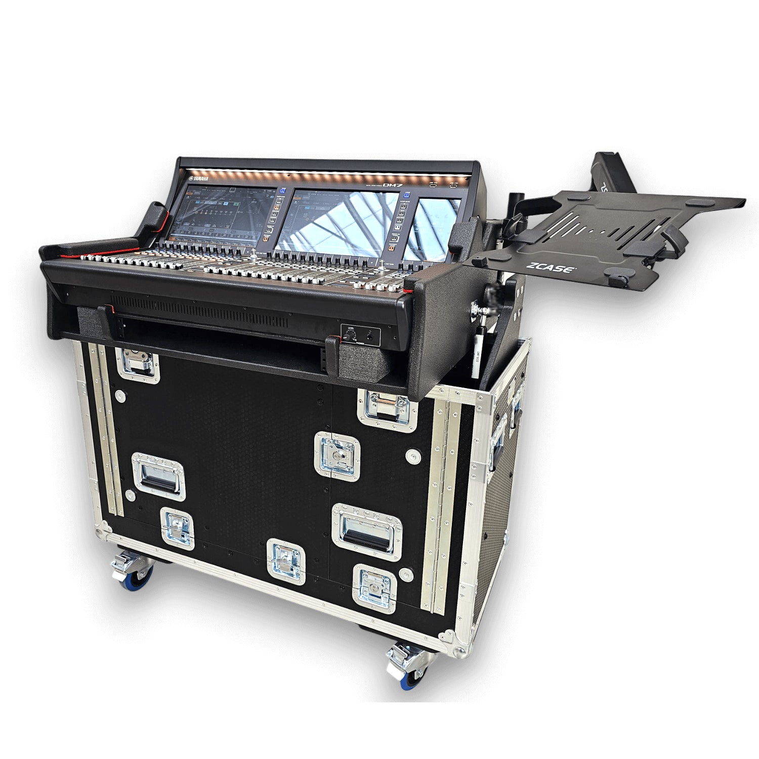 ProX Yamaha DM7 Hydraulic Flip-Ready Console Easy Retracting Lifting 1U Rack Space Flight Case with wheels by ZCASE