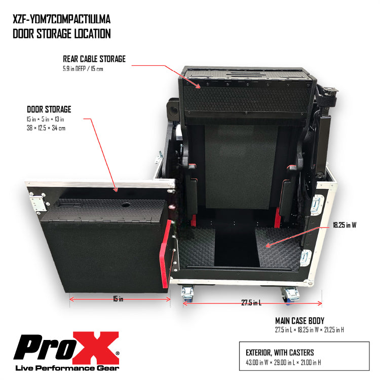 ProX Flip-Ready Console Case for Yamaha DM7 Compact with Hydraulic Easy Lifting 1U Rack Space and Auto Casters