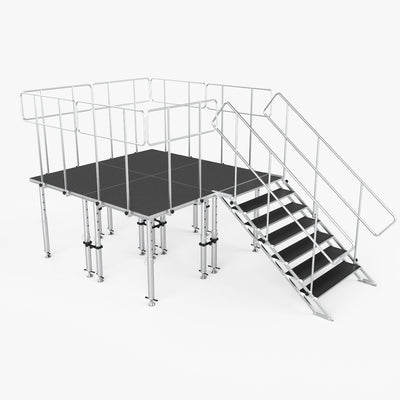 ProX 8x8 StageQ Platform Package 4x4 Decks w/ Steps Adjustable 28-48 Guard Rails and 3 Step