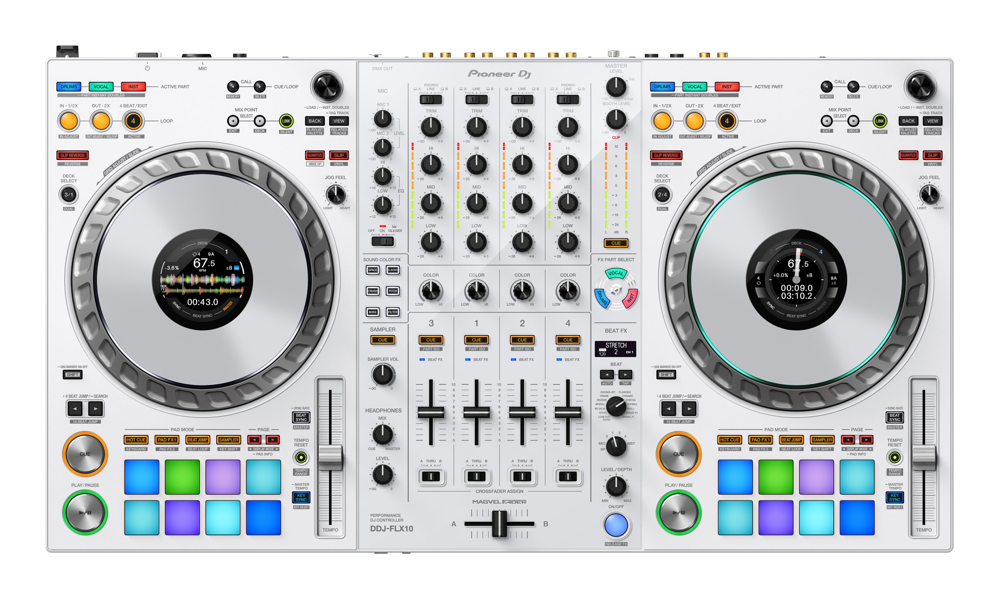 Pioneer DJ DDJ-FLX10-W - 4-channel DJ controller for Rekordbox & Serato (White, Limited Edition)