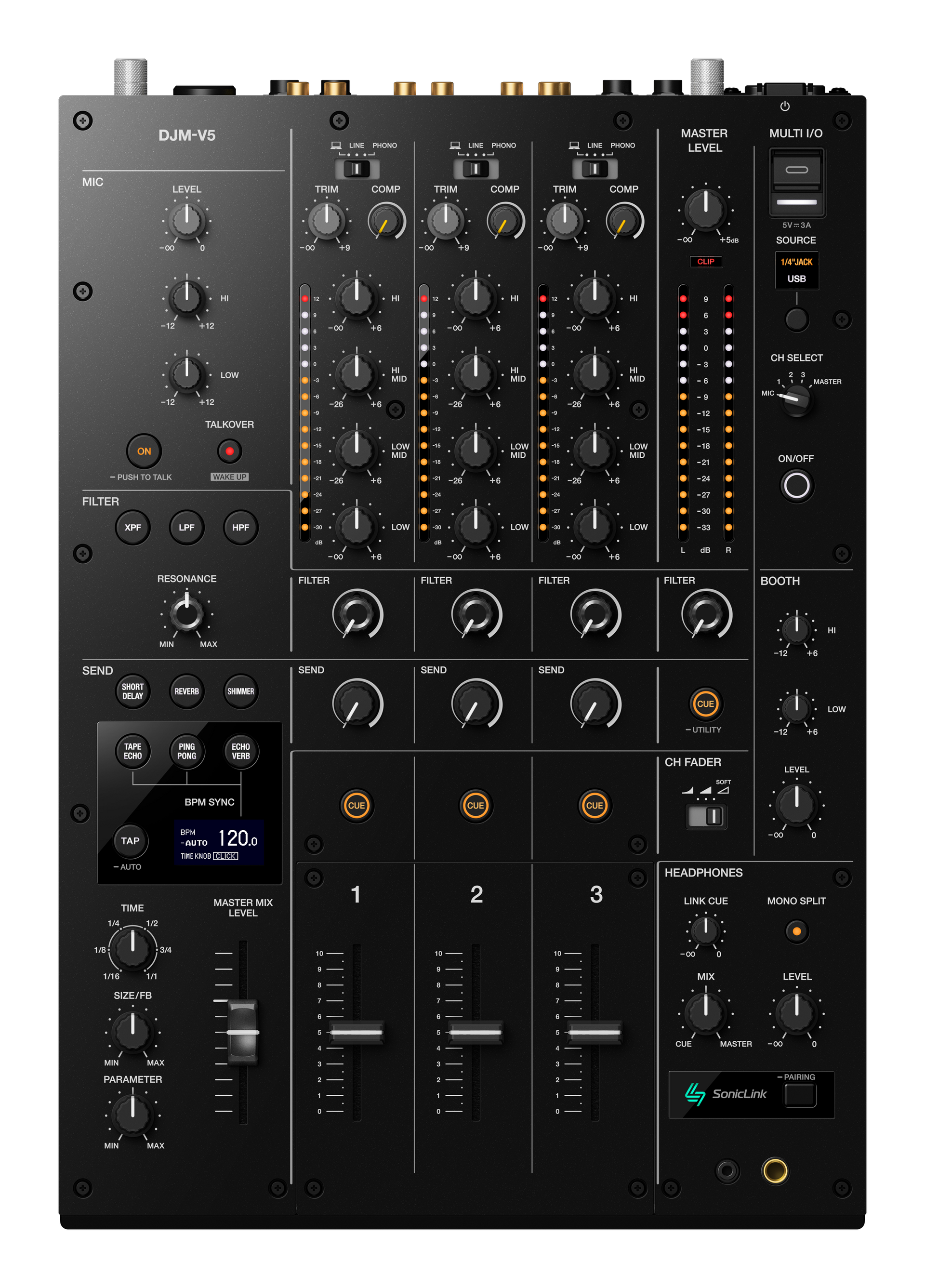 AlphaTheta DJM-V5 3-Channel Professional DJ Mixer | The DJ Hookup