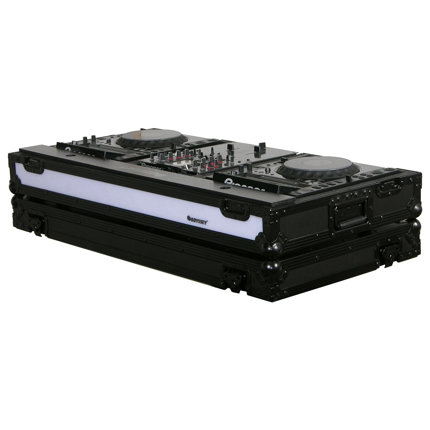 Odyssey FFX10CDJWBL - Black 10 Inch Format DJ Mixer and Two Large Format Media Players Coffin Case with LED Panel