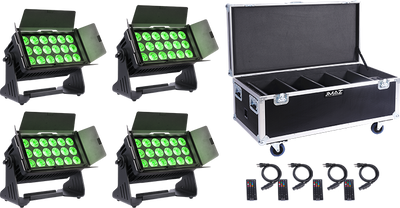 JMAZ PROFESSIONAL Electro Panel W18 4PK RGB+LIME Battery-Powered Outdoor LED Panel Light Kit w/ Charging Road Case