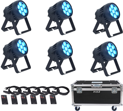 JMAZ PROFESSIONAL Electro PAR W7 6PK - RGB+LIME Battery-Powered Outdoor LED PAR Light Kit w/ Charging Road Case