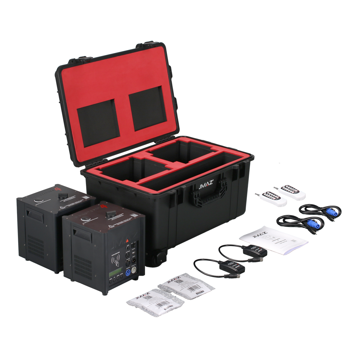 JMAZ FIRESTORM 4 600W Cold Spark Machines — 2-Pack with IP65 Injection-Molded Case & Granules