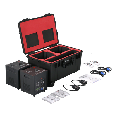 JMAZ FIRESTORM 4 600W Cold Spark Machines — 2-Pack with IP65 Injection-Molded Case & Granules