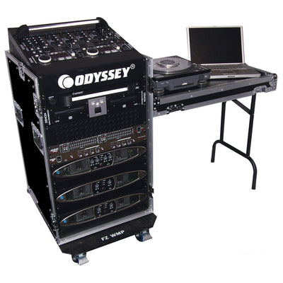 Odyssey FZ1116WDLX 11U Top Slanted 16U Vertical Pro Combo Rack with Side Table and Casters