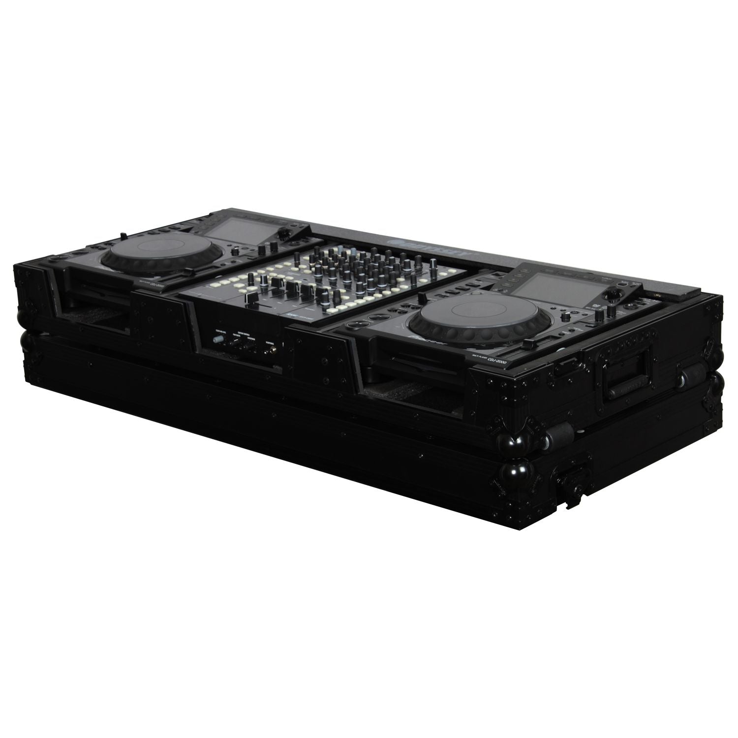 Odyssey FZ12CDJWBL - Black 12 Inch Format DJ Mixer and Two Large Format Media Players Coffin Flight Case
