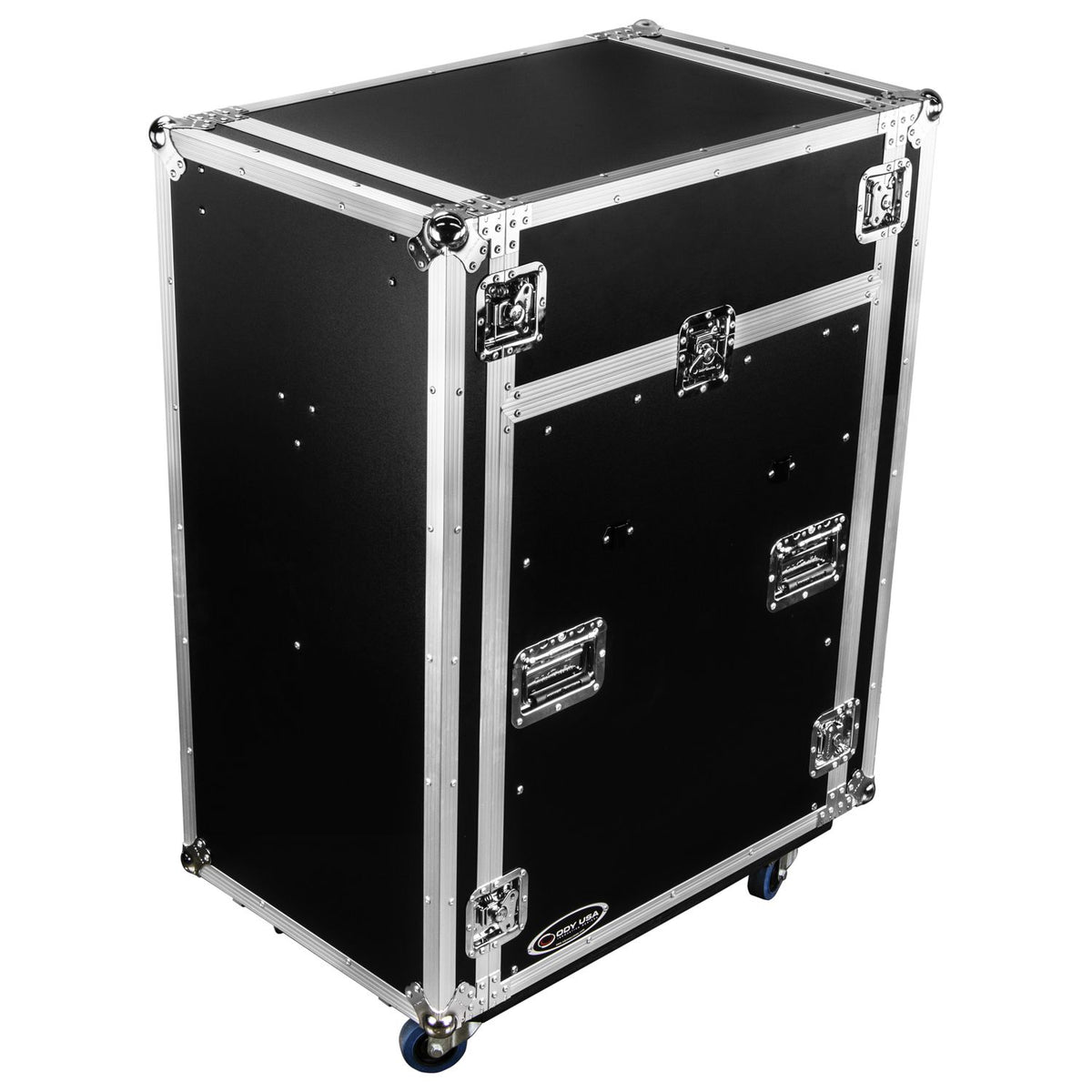 Odyssey FZ1416WDLX-II - Deluxe 14U Top Slanted 16U Bottom Vertical Pro Combo Rack with Two Side Tables and Casters.