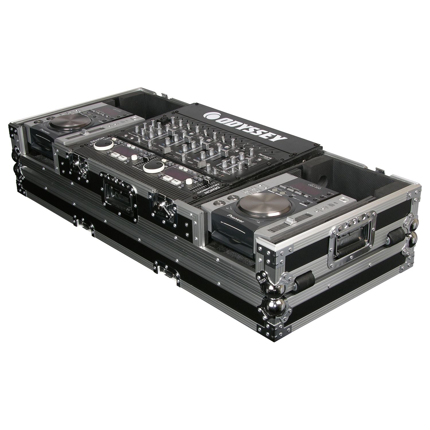 Odyssey FZ19CDIW - Universal 19" Format DJ Mixer and Two Medium Format Media Players Coffin Flight Case.