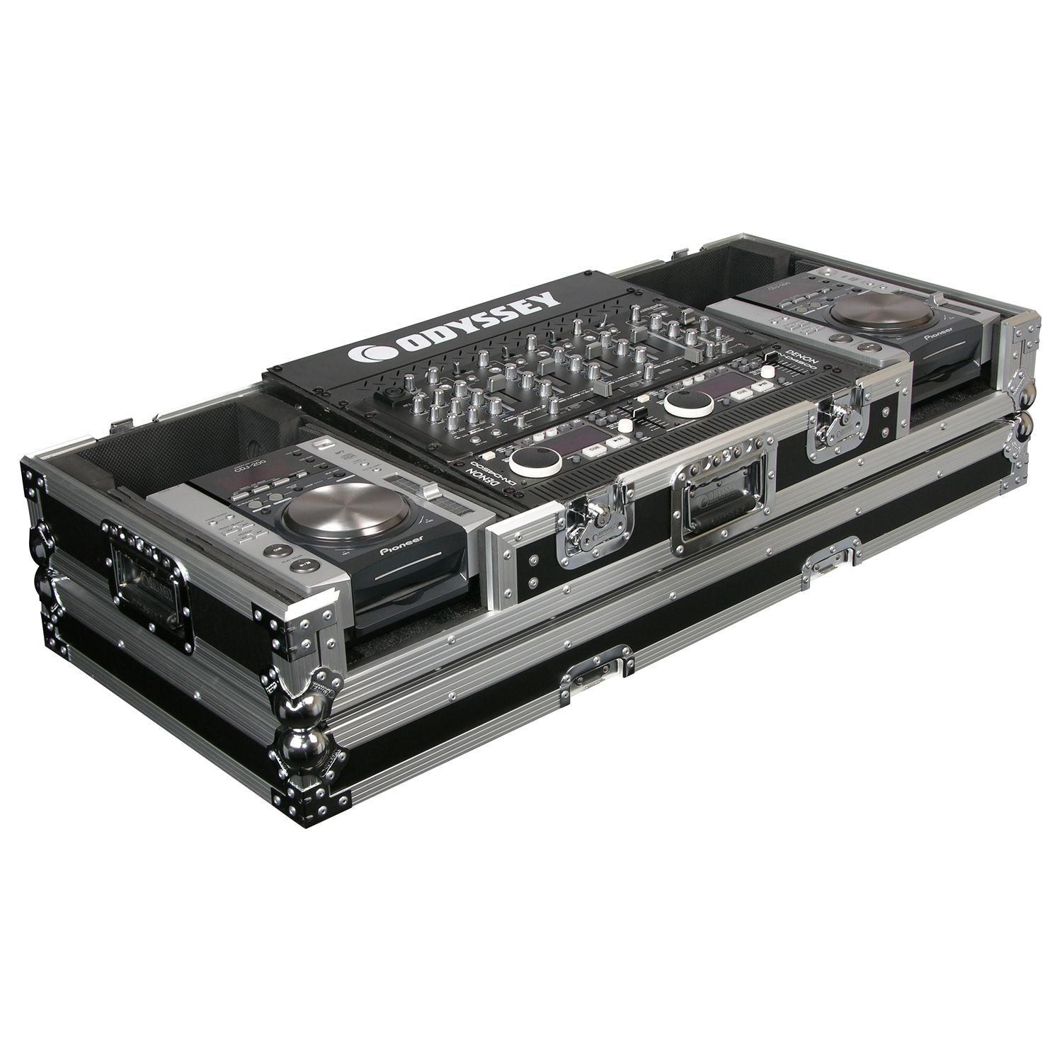 Odyssey FZ19CDIW - Universal 19" Format DJ Mixer and Two Medium Format Media Players Coffin Flight Case.