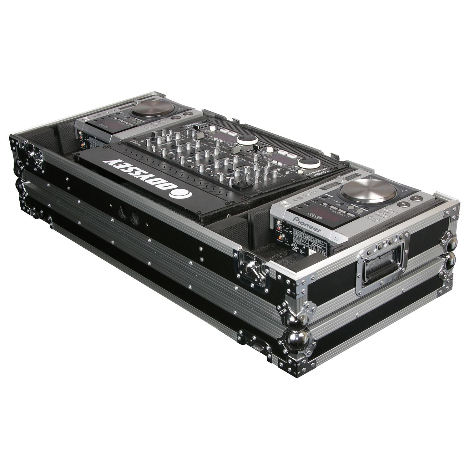 Odyssey FZ19CDIW - Universal 19" Format DJ Mixer and Two Medium Format Media Players Coffin Flight Case.