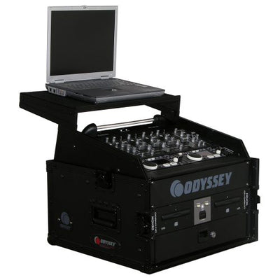 Odyssey FZGS1004BL - Black 10U Top Slanted 4U Bottom Vertical Pro Combo Rack with Glide Platform
