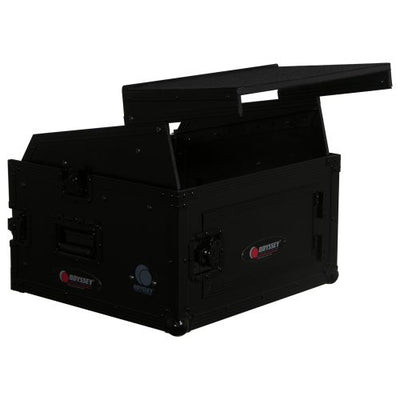 Odyssey FZGS1004BL - Black 10U Top Slanted 4U Bottom Vertical Pro Combo Rack with Glide Platform