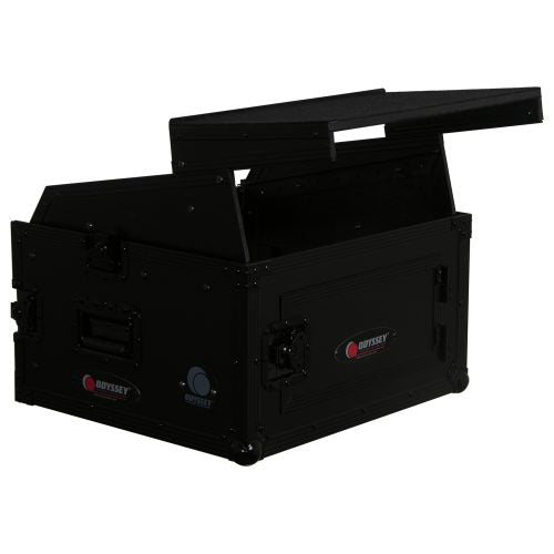 Odyssey FZGS1004BL - Black 10U Top Slanted 4U Bottom Vertical Pro Combo Rack with Glide Platform