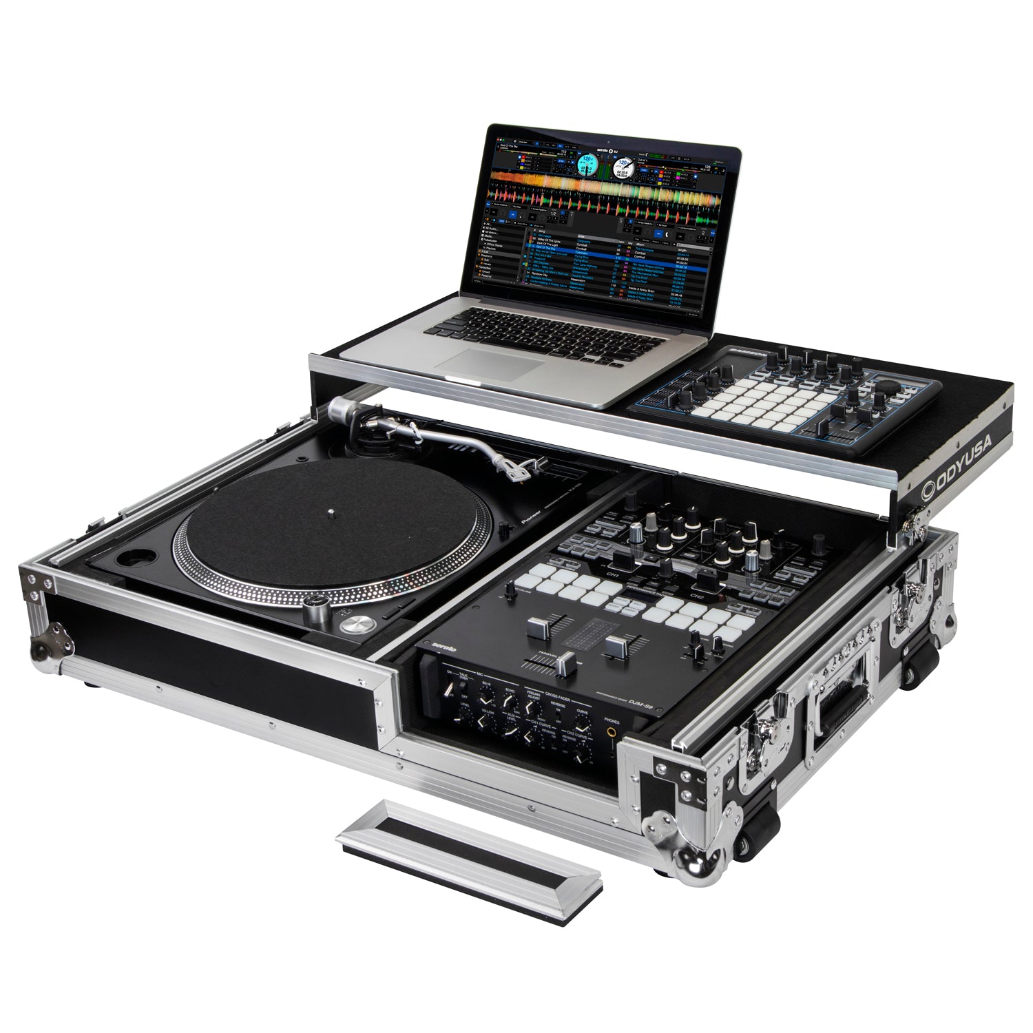 Odyssey FZGS1BM10W - Reversible 10" Format DJ Mixer and One Battle Position Turntable Coffin Flight Case with Glide Platform